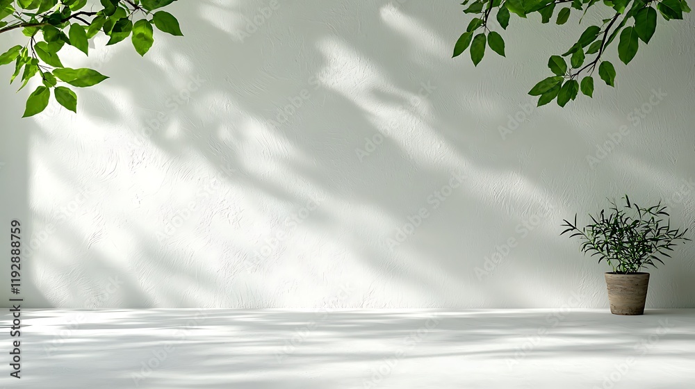 Minimalist interior with sunlight, plant, and shadow. Minimalist interior with sunlight, plant, and shadow.