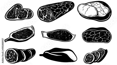Collection of Prosciutto, vectorized food design