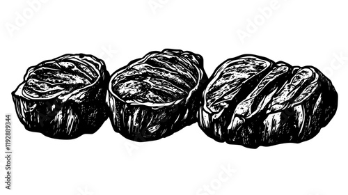 Collection of Roasted beef tenderloin, vectorized food design