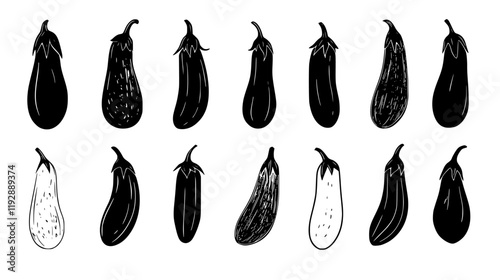 Collection of Roasted eggplant continuous icon pattern, Roasted eggplant vectorized artwork