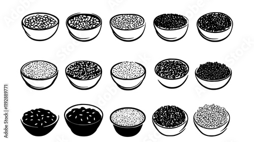 Collection of Sesame seeds continuous icon pattern, Sesame seeds vectorized artwork