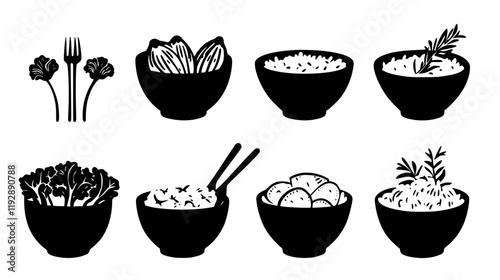 Collection of Vegetable Risotto continuous icon pattern, Vegetable Risotto vectorized artwork