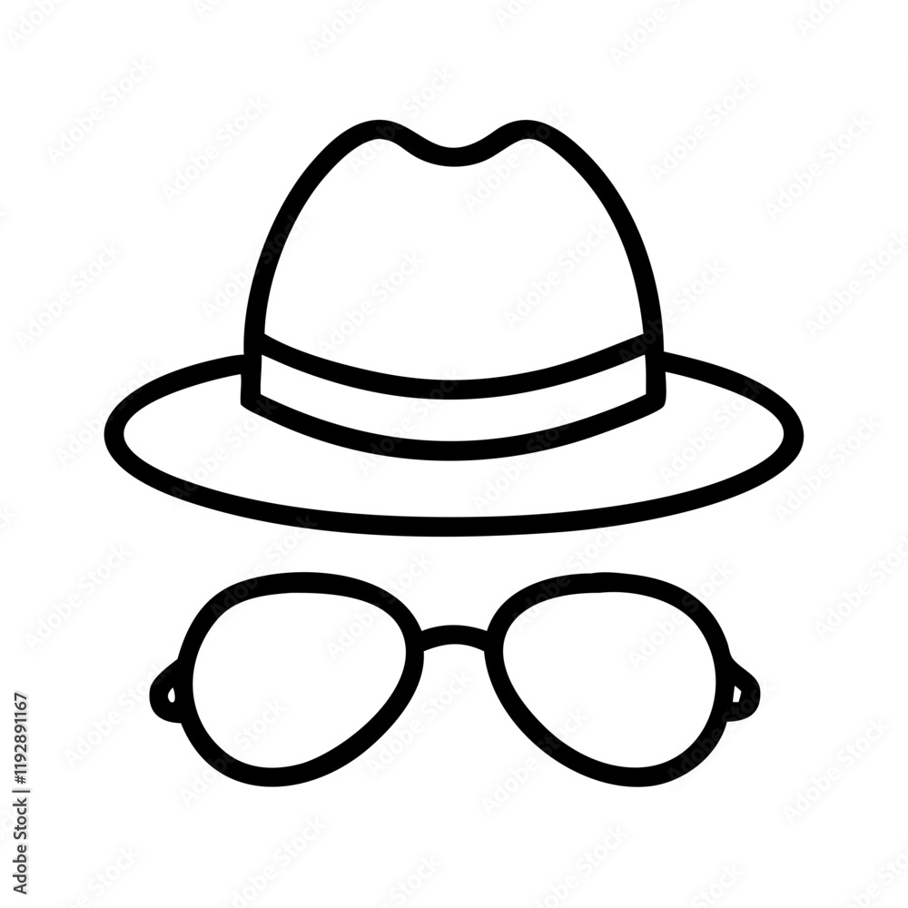 sunhat and sunglasses icon, sunhat and sunglasses line art - simple line art of sunhat and sunglasses, perfect for sunhat and sunglasses logos and icons and themed design sunhat and sunglasses icon, sunhat and sunglasses line art - simple line art of sunhat and sunglasses, perfect for sunhat and sunglasses logos and icons and themed design