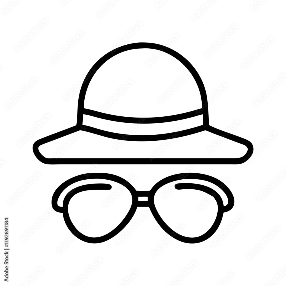 sunhat and sunglasses icon, sunhat and sunglasses line art - simple line art of sunhat and sunglasses, perfect for sunhat and sunglasses logos and icons and themed design sunhat and sunglasses icon, sunhat and sunglasses line art - simple line art of sunhat and sunglasses, perfect for sunhat and sunglasses logos and icons and themed design