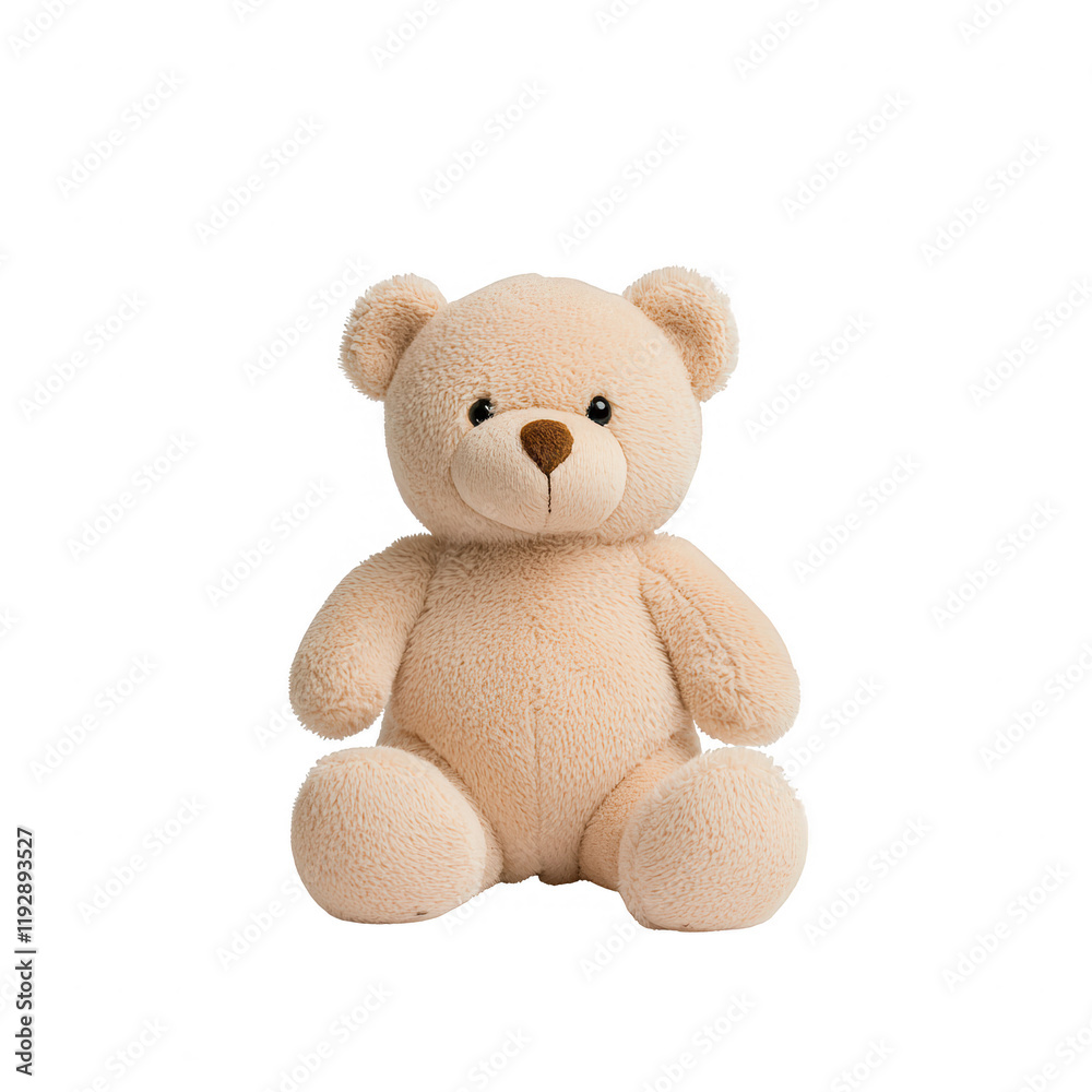 Obraz premium A cute, soft teddy bear sitting quietly, perfect for children's rooms and cozy spaces., isolated on a transparent background.