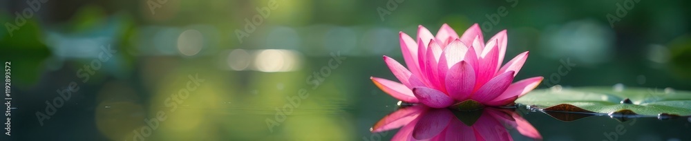 Serene pink lotus blossom floats on calm water, sunlight reflecting , tranquil, quiet, floral Serene pink lotus blossom floats on calm water, sunlight reflecting , tranquil, quiet, floral
