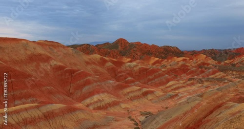 Time lapse of Zhangye Qicai Danxia landform.It is the most typical Danxia landform developed in the arid areas of northern China.It is the only highly complex area of Danxia landform and colorful hill
