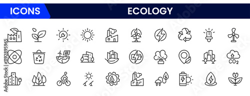 Ecology icon set. Ecofriendly icon, nature icons set. Linear ecology icons. Environmental sustainability is a simple symbol. Simple Set of  Line Icons. Global Warming, Forests, Organic Farming.