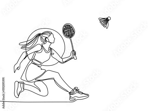 One single line drawing of young energetic badminton player take opponent's hit graphic vector illustration. Healthy sport concept. Modern continuous line draw design for badminton tournament poster