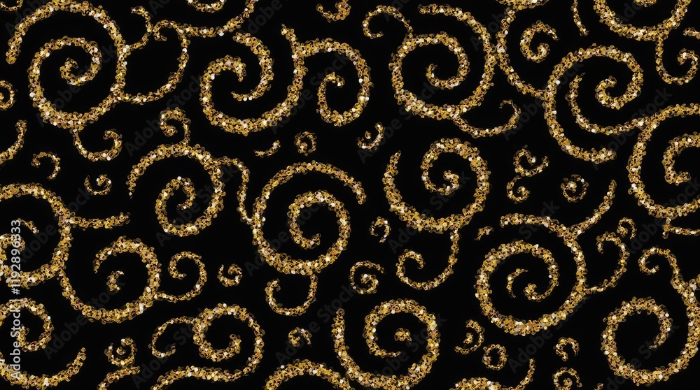 Glittering Gold Swirls on Black Background
Glittering Gold Swirls on Black Background