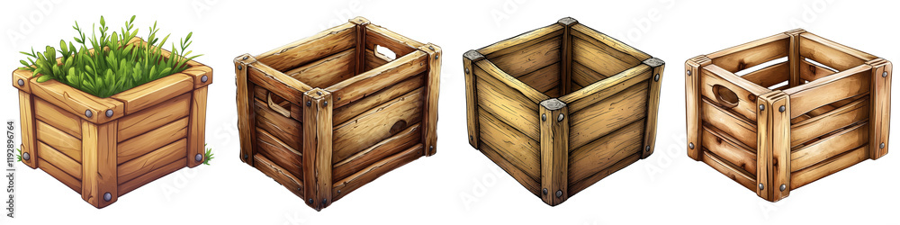 Cartoon Vector Style Wooden Crates with Detailed Design for Use in Various Creative Projects and Illustrations Cartoon Vector Style Wooden Crates with Detailed Design for Use in Various Creative Projects and Illustrations