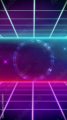 Retro wave style 80s-90s futuristic grid wireframe backdrop cyberpunk. Digital landscape neon retro party laser pattern background. Dark tone