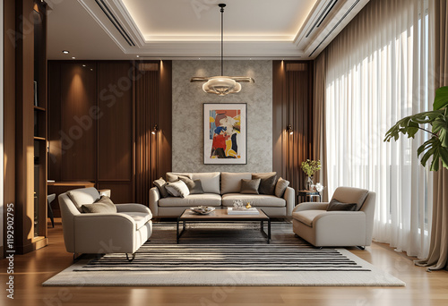 Obraz na plátně Art deco style interior design of modern living room.