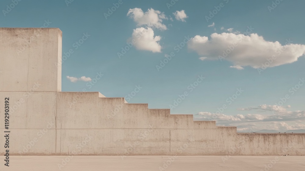 Concrete stairs ascending against a clear blue sky with fluffy clouds. Concrete stairs ascending against a clear blue sky with fluffy clouds.