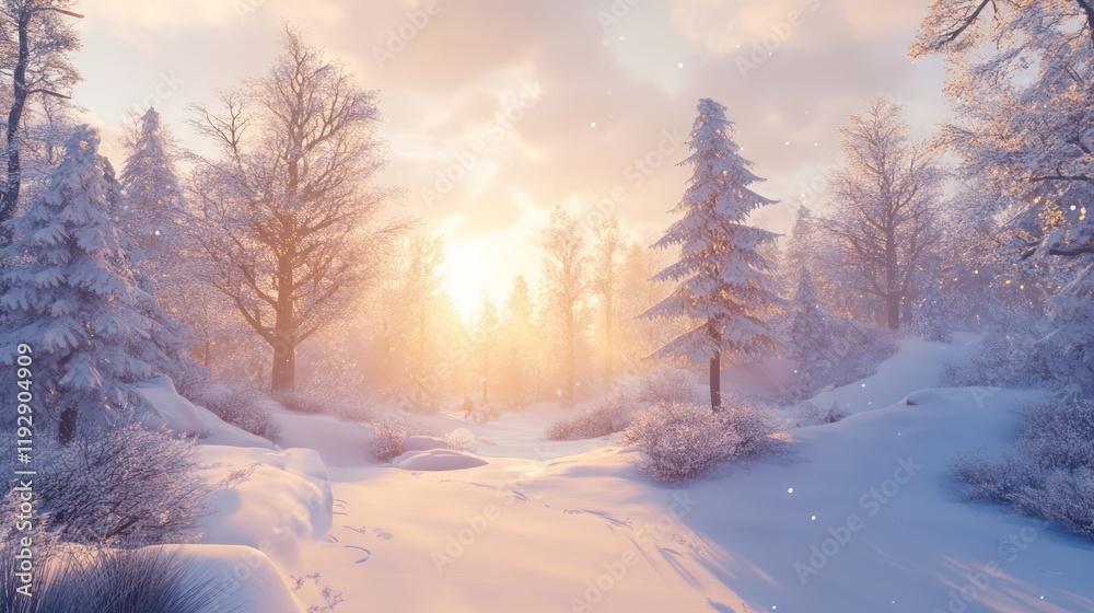 A Serene Winter Landscape Featuring a Snow-Covered Forest. Winter Season background A Serene Winter Landscape Featuring a Snow-Covered Forest. Winter Season background