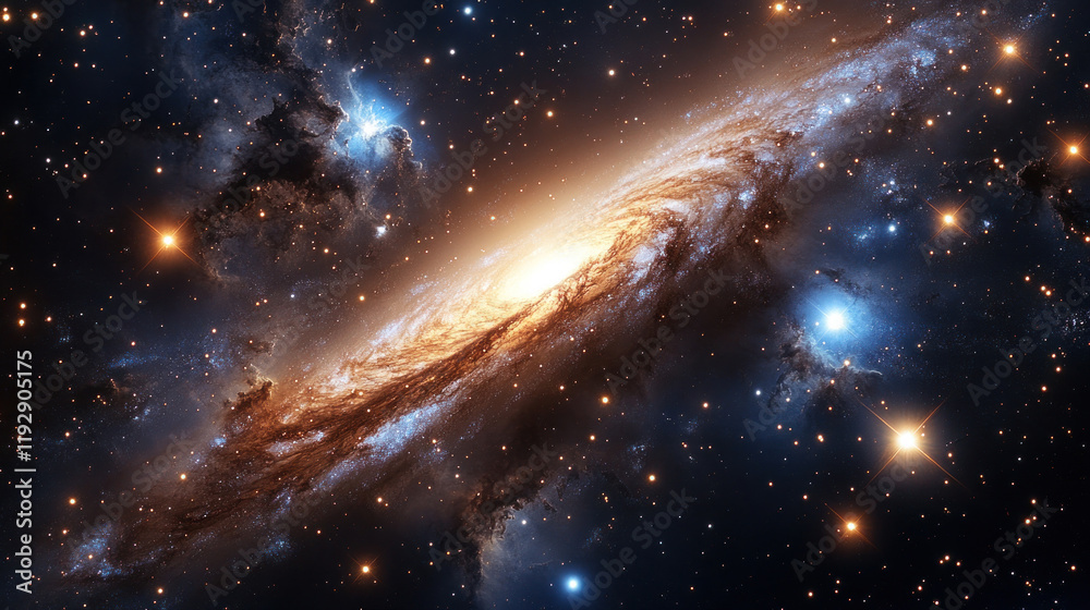 A distant galaxy with swirling stars and gas clouds forming intricate patterns in the cosmos A distant galaxy with swirling stars and gas clouds forming intricate patterns in the cosmos