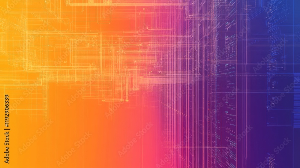 Obraz premium a orange purple color geometric shape background blueprint of servers and website analytics