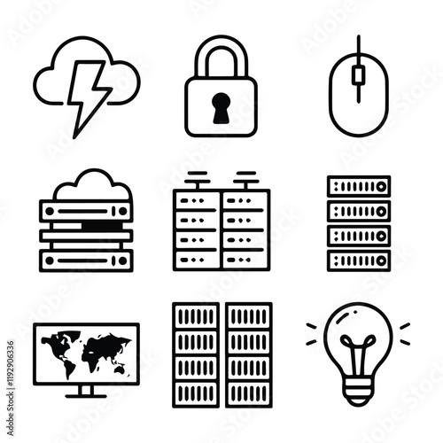 Information Technology web icons set. IT - simple thin line icons collection. Containing technology progress, website, Internet, data, programming and more. Simple web icons set