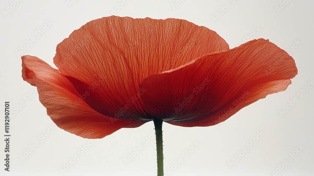 Close-up of a single, delicate, orange poppy flower against a white background. Close-up of a single, delicate, orange poppy flower against a white background.