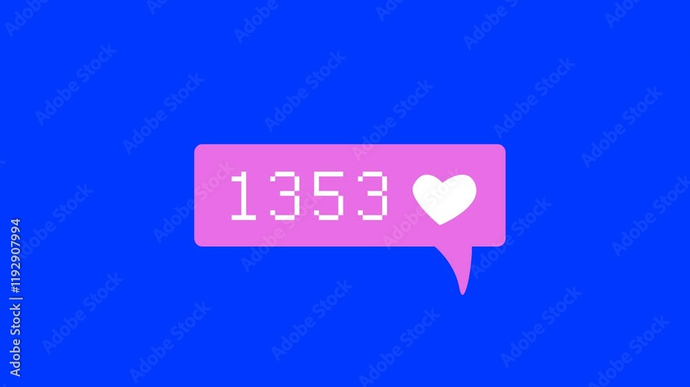 animation of 1,000 likes being counted with a heart icon on a social network page. Flat version.