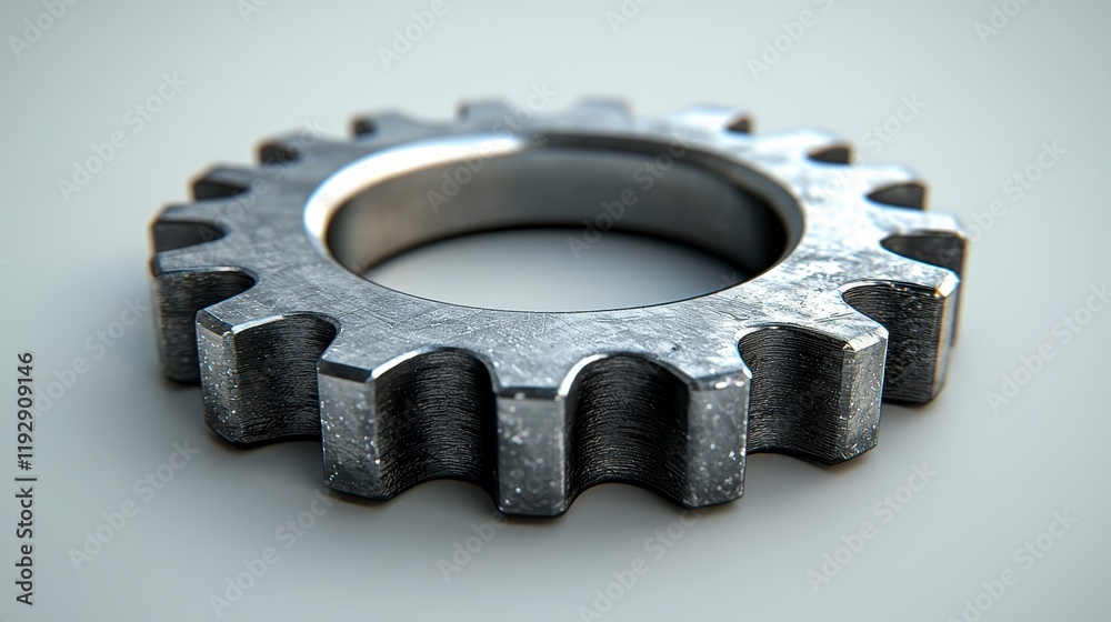 Close-up of a single metallic gear with textured surface. Close-up of a single metallic gear with textured surface.