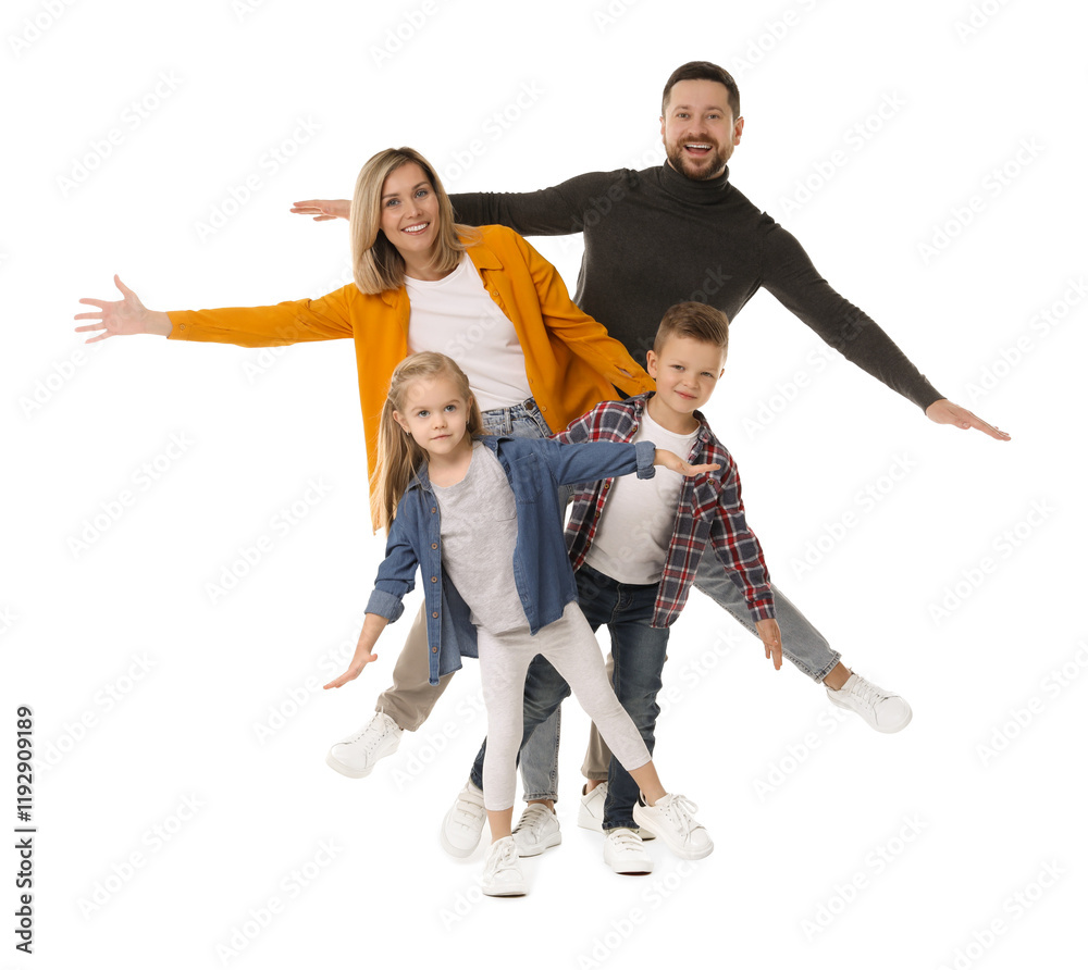 Happy parents with their children on white background Happy parents with their children on white background