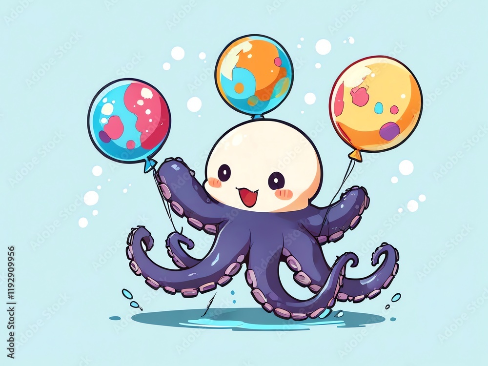 Adorable Octopus with Balloons: A Joyful Underwater Celebration Adorable Octopus with Balloons: A Joyful Underwater Celebration