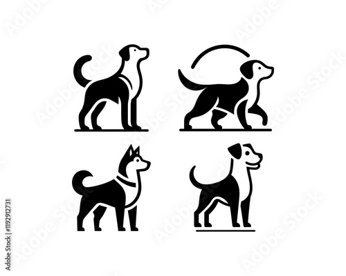 Set of Silhouette Dog Logo Design Vector illustration. Black Color Dog Logo Collection.