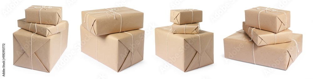 Fototapeta premium Many different parcels isolated on white, set