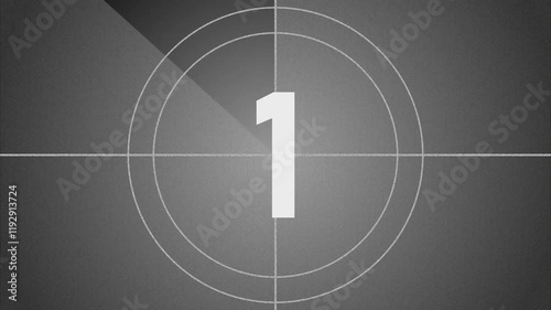 5 seconds from 5 to 0 number vintage film countdown on black dark background.