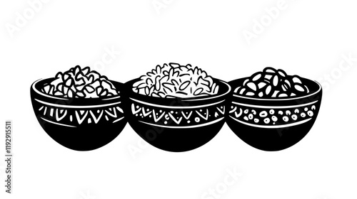 Collection of Burrito bowl with rice and beans digital art, Burrito bowl with rice and beans vector graphic, repetitive pattern