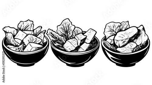 Collection of Caesar salad with grilled chicken icons, Caesar salad with grilled chicken illustration art, seamless pattern