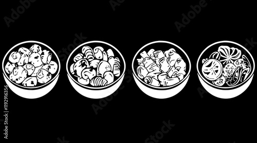 Collection of Cold pasta salad vector icons, Cold pasta salad vector art pattern