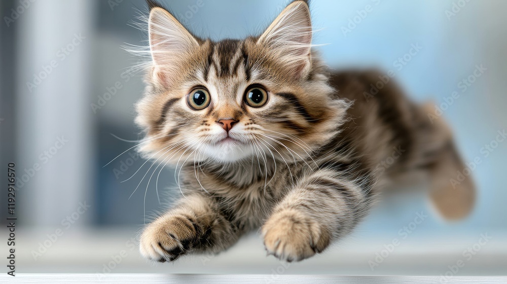 Fototapeta premium Kitten Joyfully Running on Table