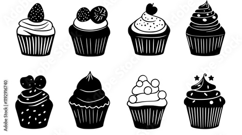 Collection of Cupcakes digital art, Cupcakes vector graphic, repetitive pattern