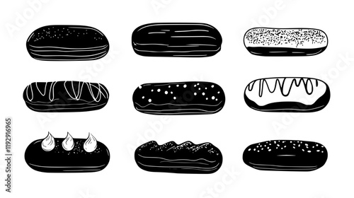 Collection of Eclairs icons, Eclairs illustration art, seamless pattern