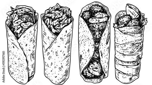 Collection of Falafel Wraps vector icons, Falafel Wraps vector art pattern