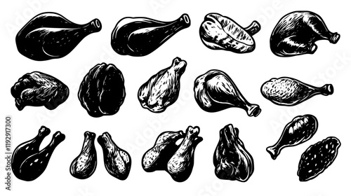 Collection of Fried chicken icons, Fried chicken illustration art, seamless pattern