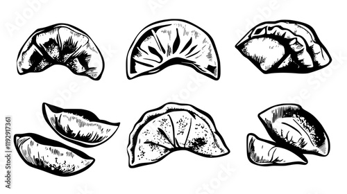 Collection of Fried dumplings digital art, Fried dumplings vector graphic, repetitive pattern