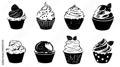 Collection of Fried ice cream icons, Fried ice cream illustration art, seamless pattern