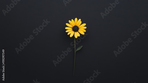 Single yellow flower on black background.