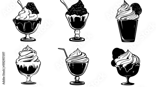 Collection of Fudge Brownie Sundae icons, Fudge Brownie Sundae illustration art, seamless pattern