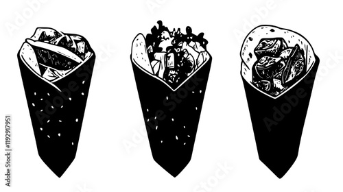 Collection of Gyros icons, Gyros illustration art, seamless pattern