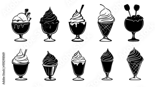 Collection of Ice Cream Sundae icons, Ice Cream Sundae illustration art, seamless pattern