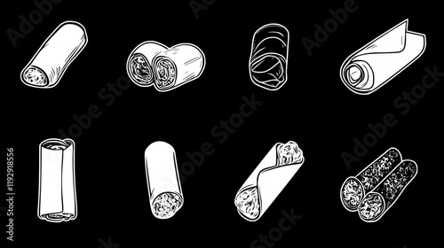 Collection of Lumpia vector icons, Lumpia vector art pattern