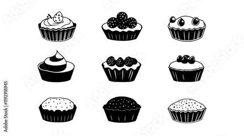 Collection of Mini tarts icons, Mini tarts illustration art, seamless pattern