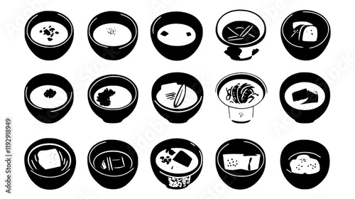 Collection of Miso Soup icons, Miso Soup illustration art, seamless pattern