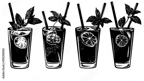 Collection of Mojito vector icons, Mojito vector art pattern