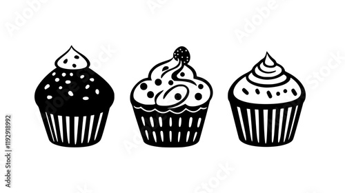 Collection of Muffin icons, Muffin illustration art, seamless pattern