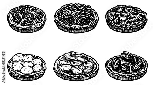 Collection of Pecan pie digital art, Pecan pie vector graphic, repetitive pattern
